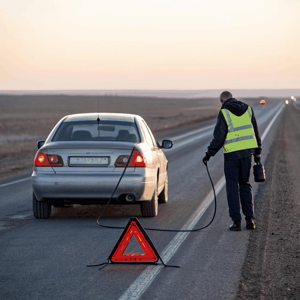 Technician delivering fuel to a stranded vehicle