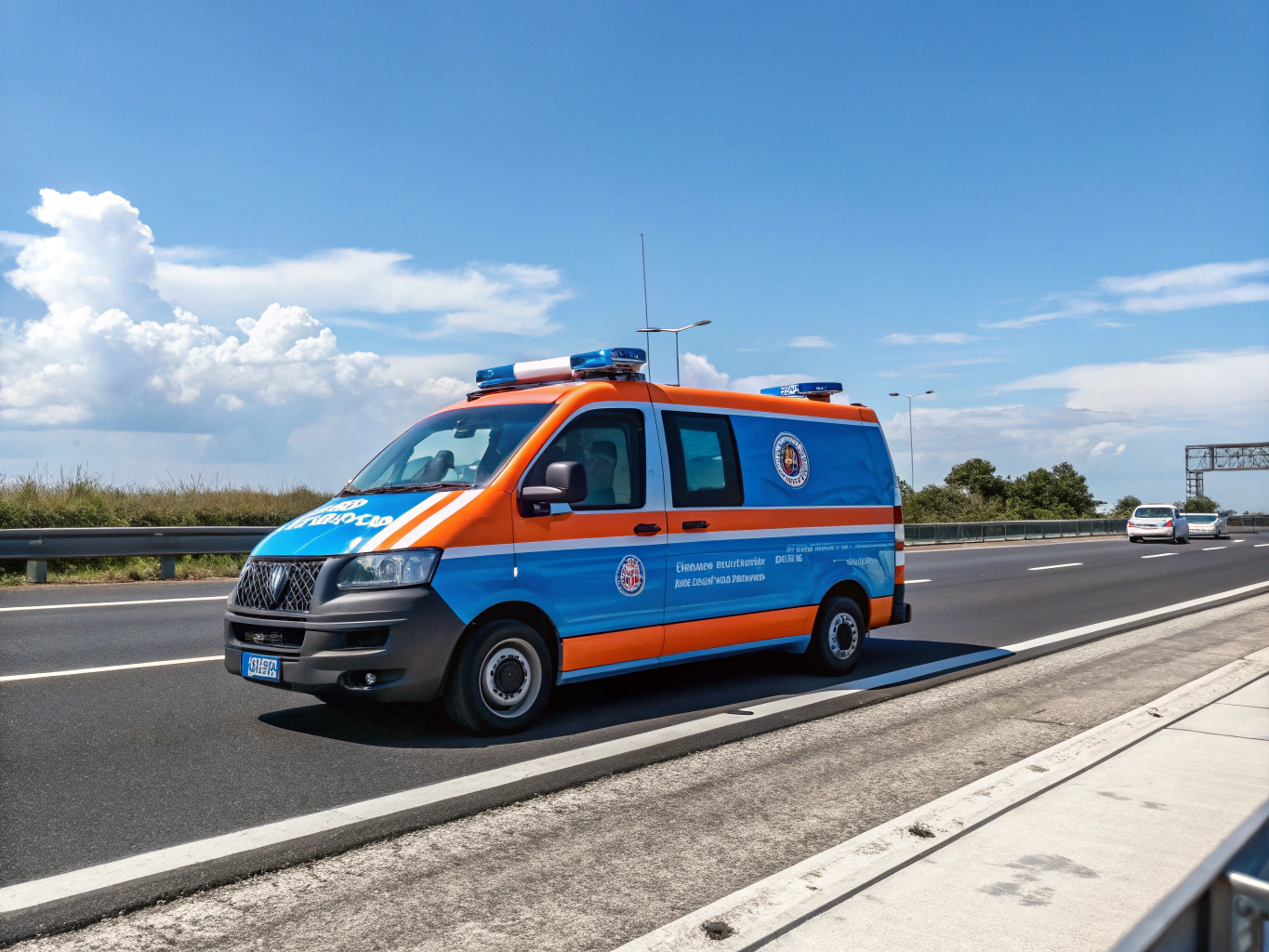 Rescue360 service van with amber lights at night